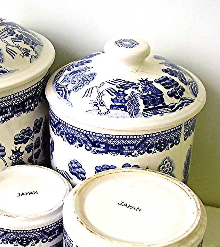 Vintage Blue Willow China Canister Set Blue and White Etsy