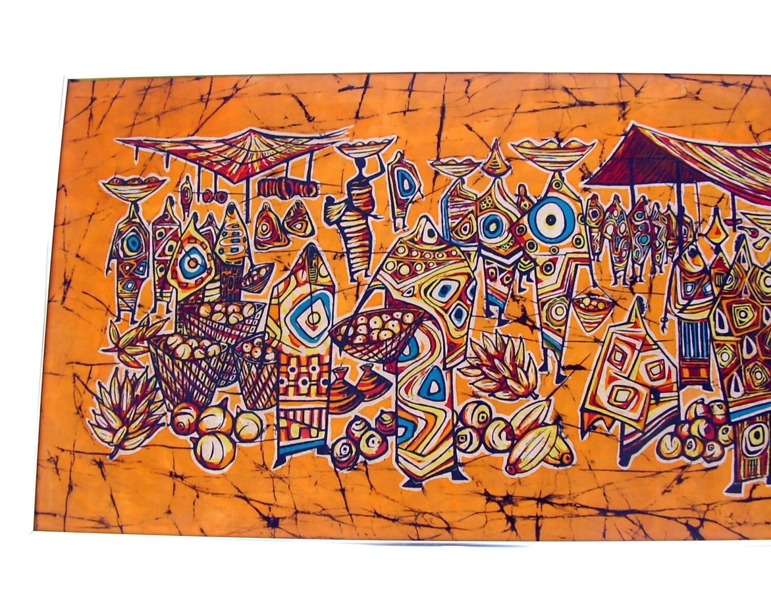 Vintage African Art Framed Batik Fabric Panel Orange Blue Etsy