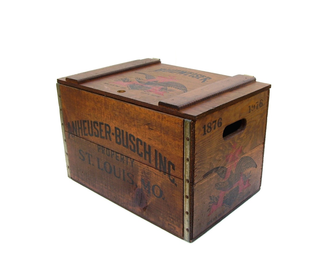 Vintage Wooden Crate Budweiser 1976 Bicentennial Wood Box Etsy