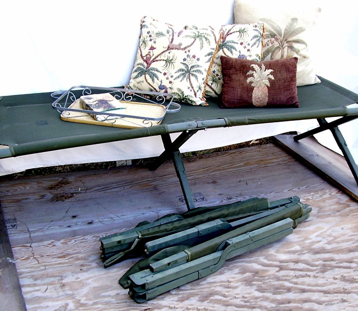 Vintage Army Cot 1960s Military Canvas Cot Folding Camp Bed Etsy