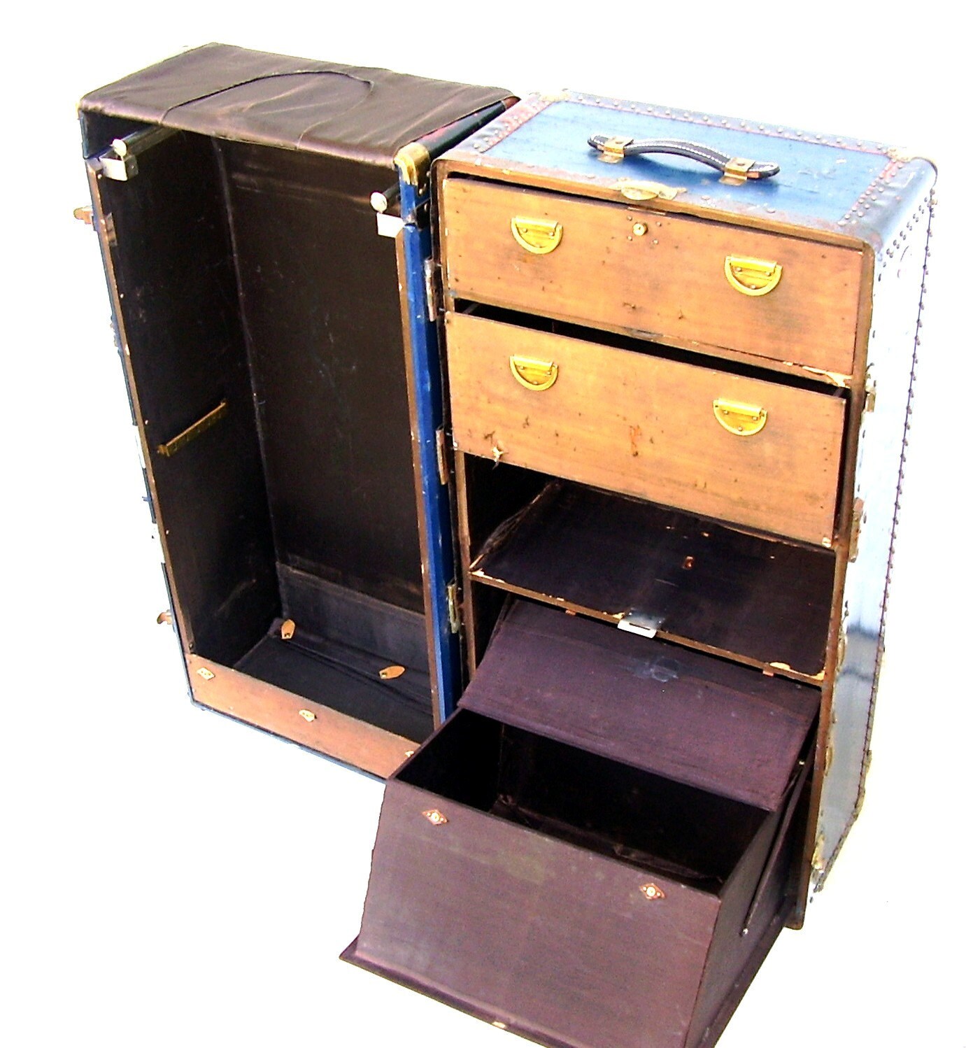 Antique Steamer Trunk Nautical Navy Blue Travel Wardrobe Etsy