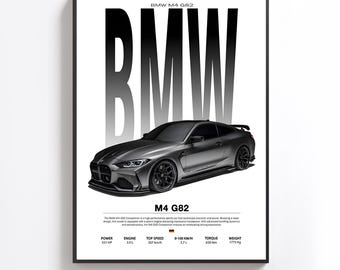 BMW M4 G82 Automotive Art Print: Modern Garage Decor (Digital Download 24x36in PNG)