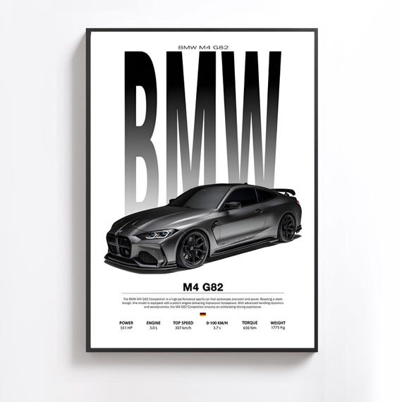 BMW M4 G82 Automotive Art Print: Modern Garage Decor (Digital Download 24x36in PNG)