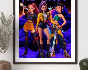 Lienzo de chica anime K-Pop / Póster de película neón retro