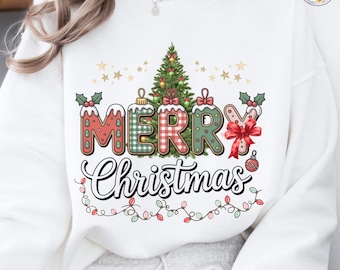 Merry Christmas Plaid Lettering PNG | Holiday Clipart (Digital Download)