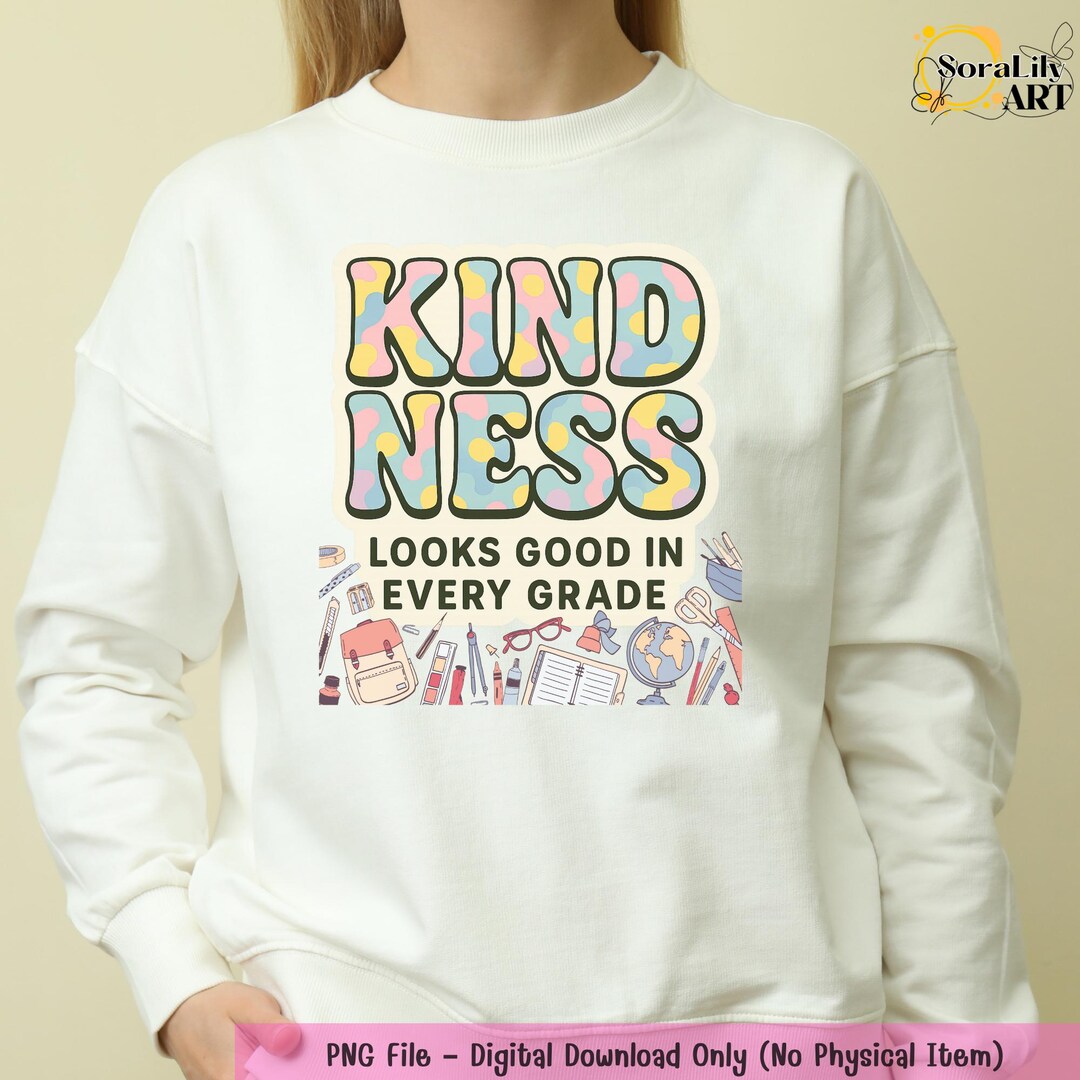 Kindness Looks Good in Every Grade PNG: Retro Teacher Clipart (digital ...