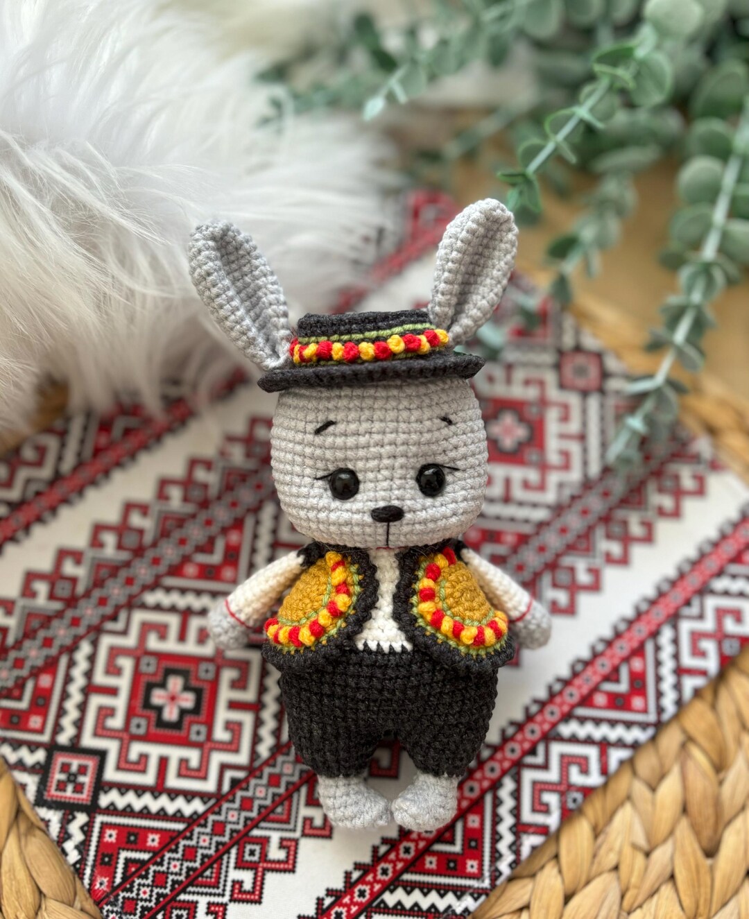 Ukrainian Bunny Hutsul Outfit Handmade Amigurumi Rabbit Crochet Plush ...