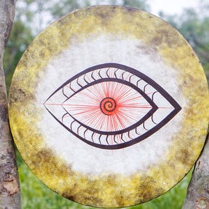 Handmade Shamanic Drum – Hand Painted Spiritual Healing Drum – Ritual & Meditation Instrument – Unique Native Style Drum – 18&quot; Shaman drum