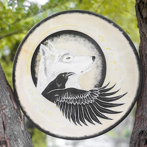 Hand-Painted Shamanic Drum – Spiritual Healing Drum for Rituals & Meditation Tribal Shaman Drum Handmade Sacred Art Sound Healing– 20&quot; drum