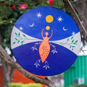 Hand Painted Shamanic Drum: 20&quot; Rawhide Sound Healing Instrument