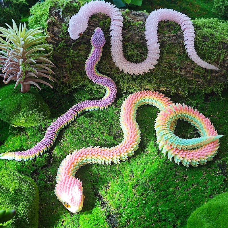 Articulated 3D Printed Flexible Snake Fidget Toy, Dazzling Iridescent PLA Posable Desk Decor, Fidget ADHD Snake Toys, Toy Animal, Flexi Toys image 11