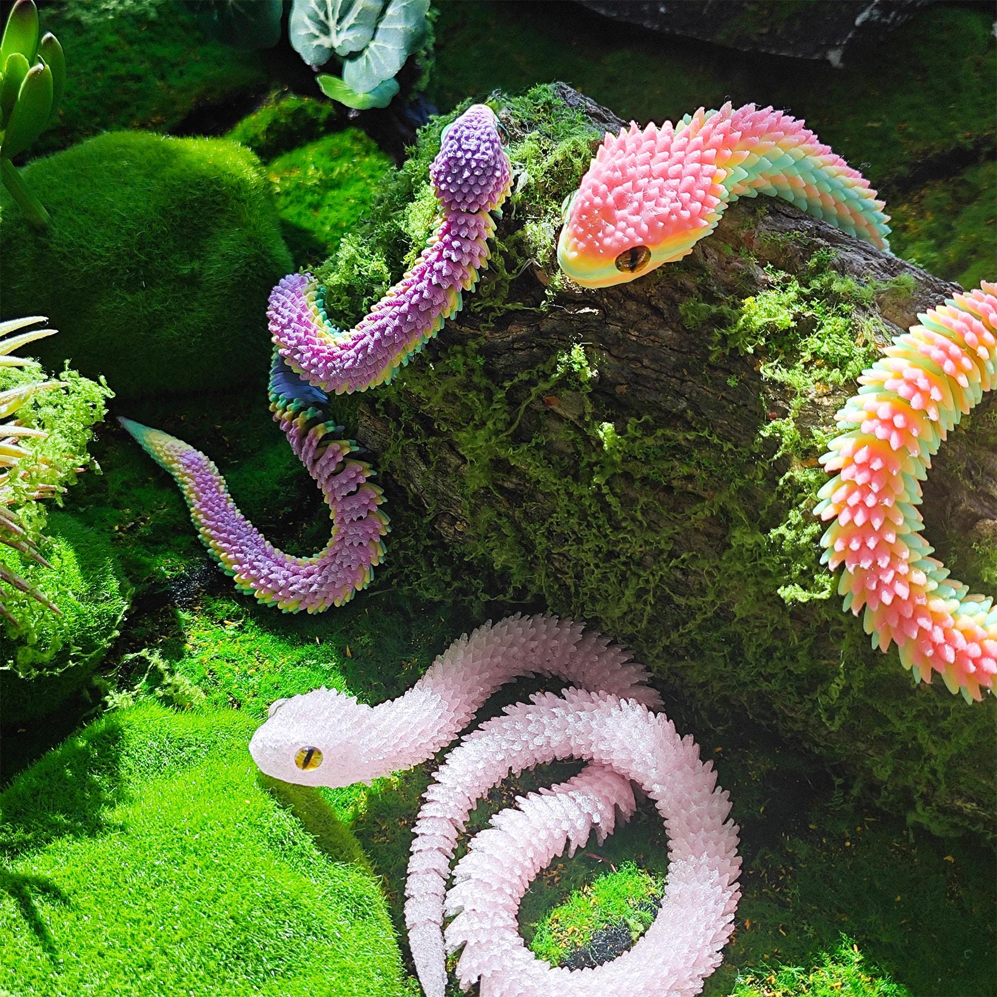 Articulated 3D Printed Flexible Snake Fidget Toy, Dazzling Iridescent ...