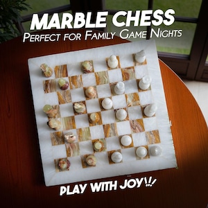 Marble Chess Set Handmade | Marble Chess Board Game | Stone Chess Pieces | White & Onyx Green | Elegant Gift for Housewarming
