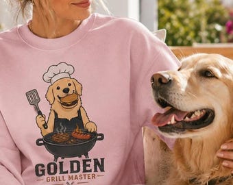 Golden Retriever Grill Master Sweatshirt, Dog Dad BBQ Crewneck, Funny Grilling Sweatshirt, Golden Retriever Gift, BBQ Pitmaster Pullover