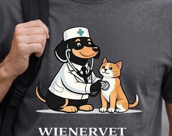 T-shirt Vétérinaire Teckel, T-shirt Vétérinaire Teckel Humour, T-shirt Vétérinaire Chien Saucisse, T-shirt Vétérinaire Petit Chien, Vétérinaire Teckel