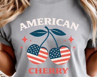 Coquette America Cherry Shirt, Patriotic Comfort Colors Tee, Cute 4th of July Outfit for Women, American Cherry Bow Tee