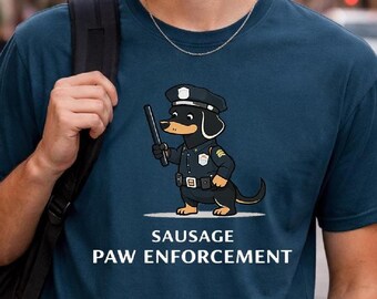 T-shirt « Patte de saucisse », T-shirt humoristique avec un teckel policier, Cadeau pour policier teckel, T-shirt « Chien teckel policier »