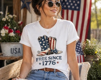 Patriotic Cowgirl Boots Shirt, Western 4th of July Tee, American Flag Boots Tee, Country USA Shirt, Rodeo Outfit Top