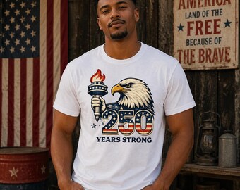 T-shirt « 250 ans de force », T-shirt aigle américain 1776-2026, T-shirt anniversaire américain, T-shirt aigle patriotique, T-shirt célébration de l'indépendance