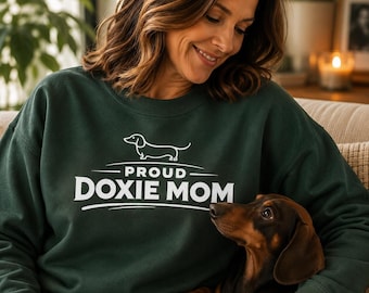 Proud Doxie Mom Sweatshirt, Dachshund Mom Sweater, Wiener Dog Mom Pullover, Minimal Sausage Dog Gift, Cozy Dog Lover Crewneck