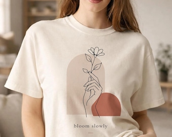 T-shirt « Soins personnels et confort », T-shirt cadeau pour elle, T-shirt minimaliste avec dessin au trait, T-shirt sur la santé mentale, T-shirt esthétique pour femme