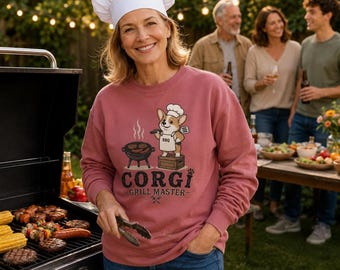 Corgi Lover Sweatshirt, Funny Grill Master Gift, BBQ Dog Crewneck, Backyard Barbecue Pullover, Corgi Owner Gift