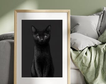 Minimalist Black Cat Art Print -  Modern Gothic Home Décor - Cat Painting - Moody Home Décor - Whimsical Prints