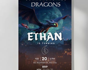 How to Train Your Dragon Birthday Invitation, Viking Dragon Rider Theme, Kids Party Invite, Canva Editable Template (Digital Download)