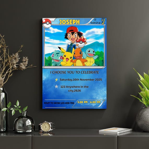 Pikachu Birthday Invitation | Pokemon Card Party (digital Download) - Etsy