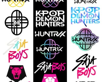 Paquete de más de 15 imágenes SVG de cazadores de demonios de Kpop, logotipo de Huntrix en PNG, imágenes prediseñadas vectoriales de Saja Boys, archivos de corte para Cricut de grupos de Kpop, descarga digital.