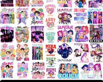 Paquete de más de 200 imágenes PNG de cazadores de demonios de Kpop, imágenes prediseñadas de Huntrix y Saja Boys, diseño de camiseta de ídolo de anime, sublimación para cena de chicas, descarga digital.