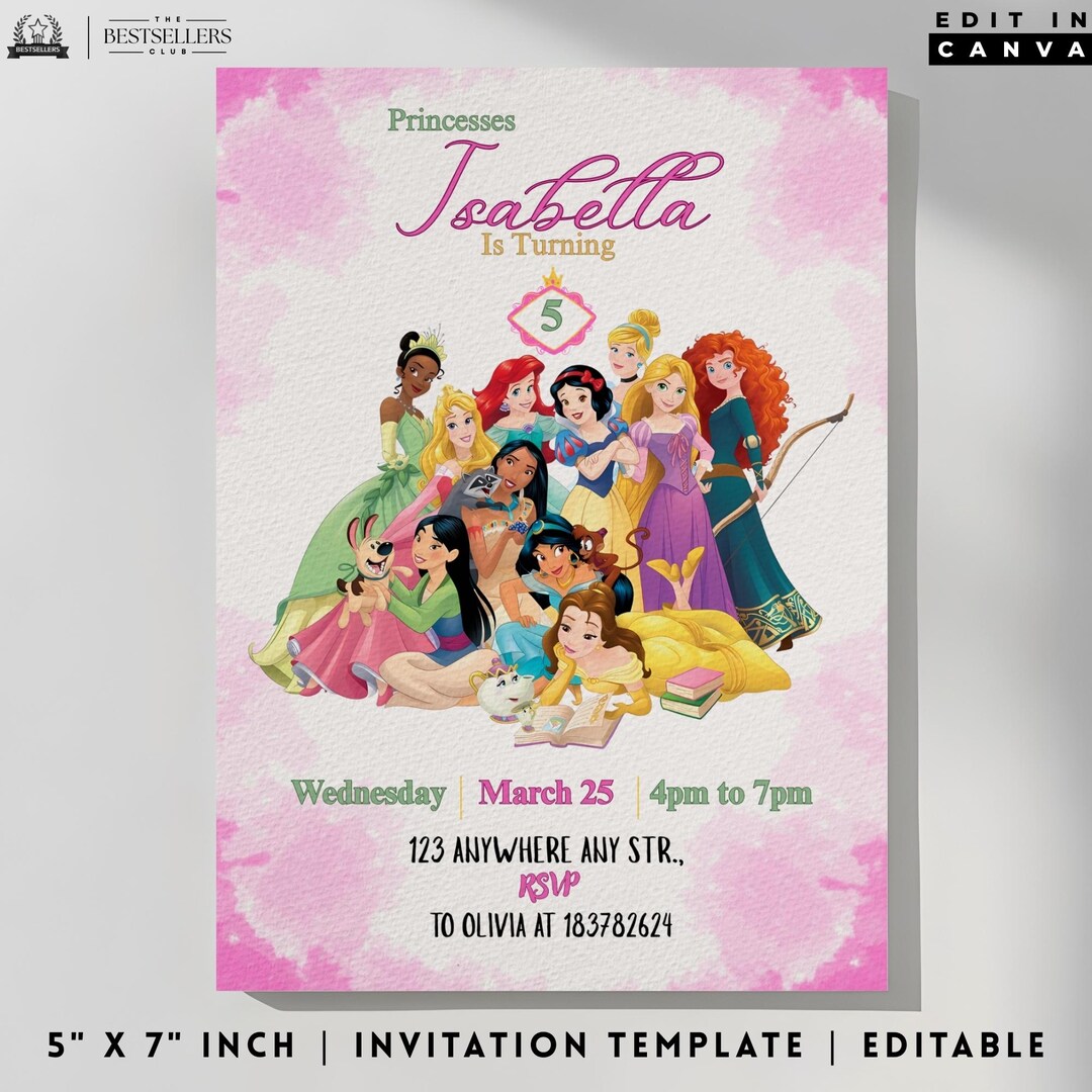 Editable Princess Birthday Invitation | Princess Birthday Template ...
