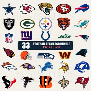 33 Football Team Logo Bundle PNG SVG JPG, American Football png, Game Day Sports Clipart, Sublimation Shirt Design, dtf Digital Download