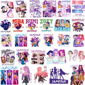 100+ Huntrix Kpop Dämonenjäger PNG, Kpop Idol Gruppe Shirt Design, Mädchen Abendessen Png, Saja Jungen Mädchen Band Png, Huntrix Fans, Digital Download