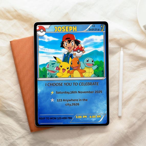 Pikachu Birthday Invitation | Pokemon Card Party (digital Download) - Etsy