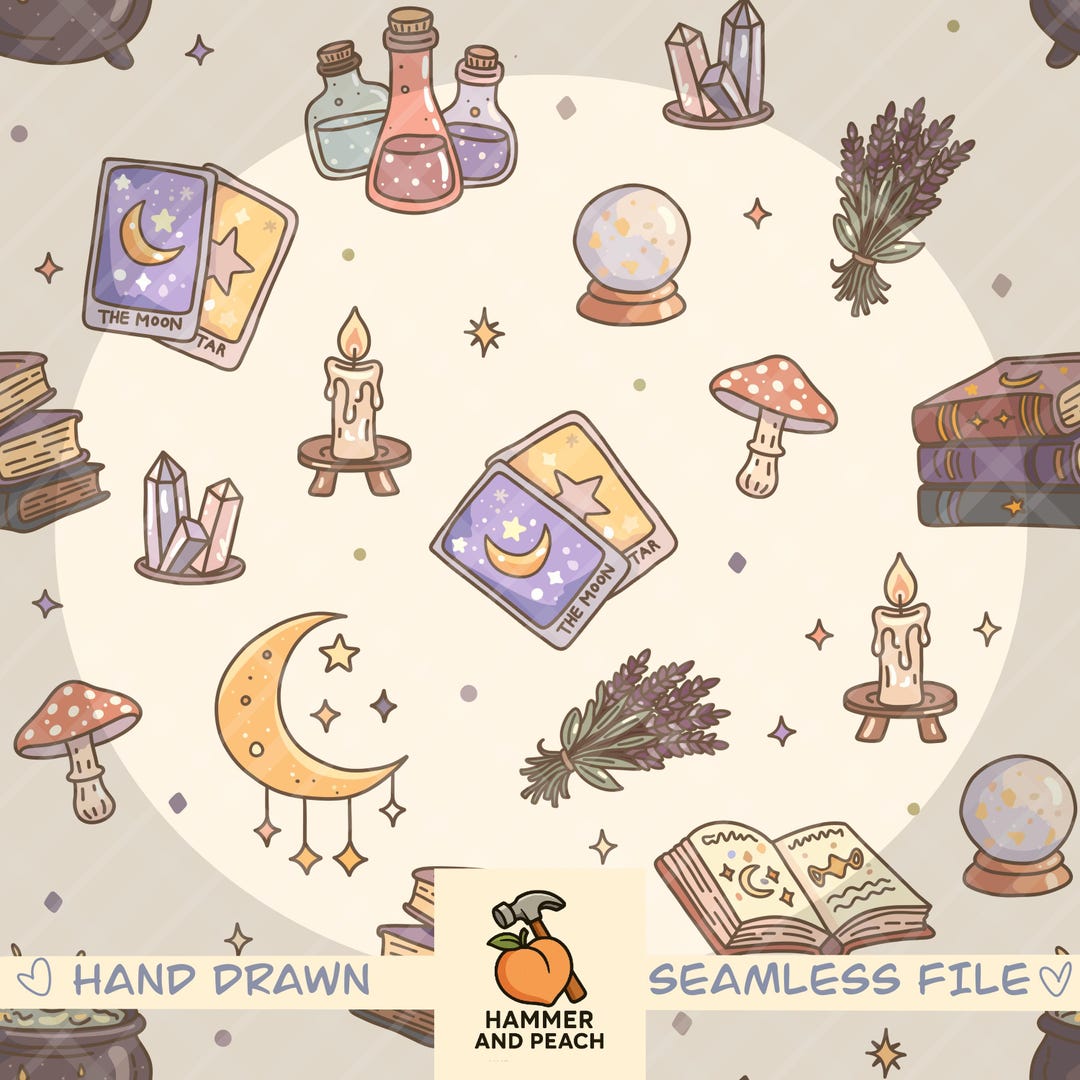 Bookish Tarot Card – Seamless Pattern - Whimsical Reading PNG (digital ...
