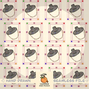 Korean Gat Seamless Pattern: Hand-Drawn K-Pop Design (PNG Digital Download)