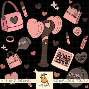 Blackpink Fan Goods Seamless Design/Black| Hand-Drawn Unique Pattern PNG | Instant Download for Fabric, Clothing, and Surface Design | K-pop