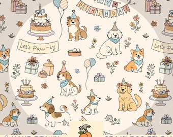 Birthday Dogs Seamless Pattern | Digital Download PNG File (12x12in, 300 DPI)