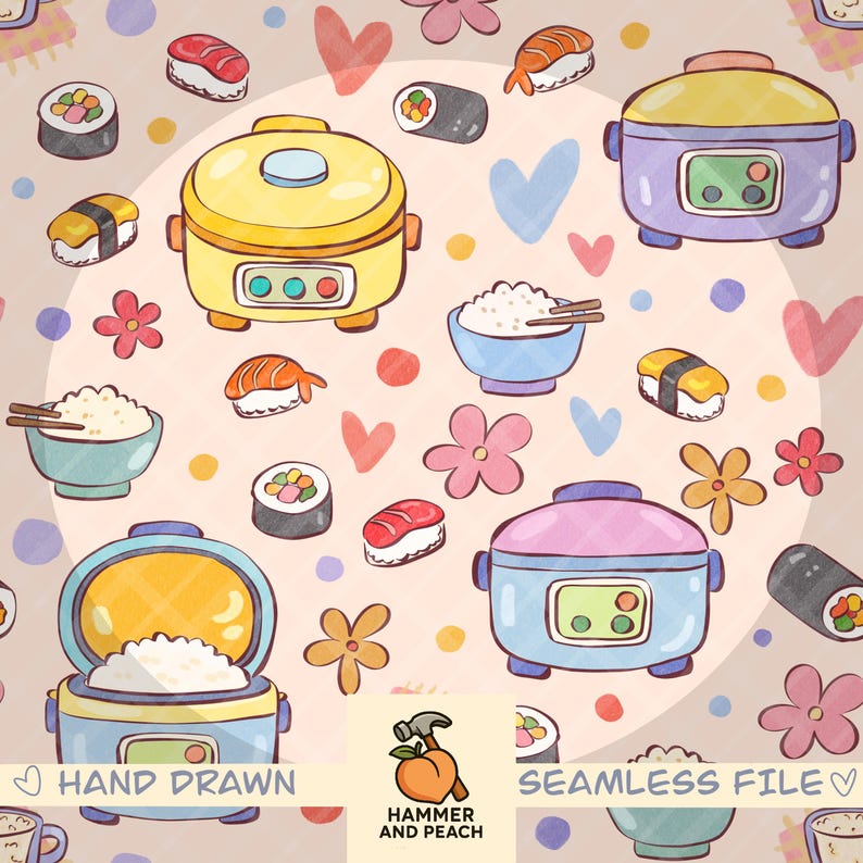Flower Pattern Rice Cooker Kawaii Rice Cooker & Sushi Seamless Pattern(2 PNG, Hand Drawn) - Etsy