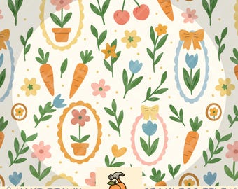 Whimsical Spring Garden Seamless Pattern – Digital Download (12”×12”, 300 DPI)