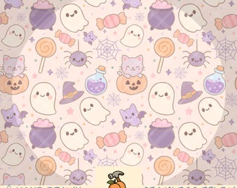 Pastel Halloween Pattern | Spooky Ghosts, Bats (PNG Digital Paper)