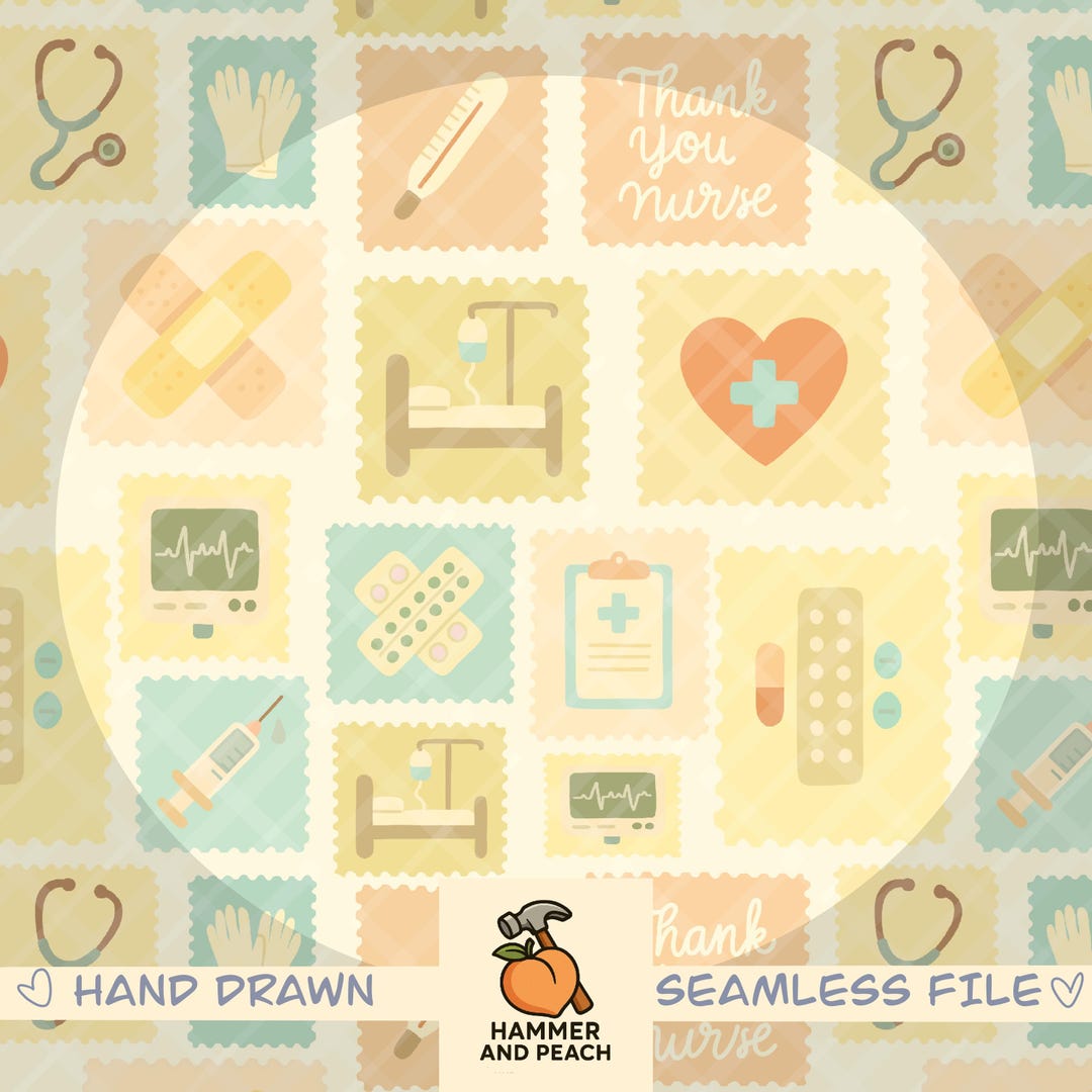 Rn Vector Patterns RN Stamps Seamless Pattern, Hand-drawn (300 DPI, PNG, Digital Download ...