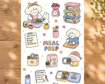 Kawaii Meal Prep Stickers | Food Planner Journal Supplies (4x6 Inch)