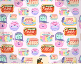 Colorful Sardine Cans Seamless Pattern(Ivory), Hand drawn, PNG