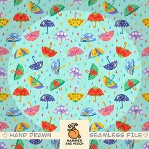 Kawaii Umbrella Seamless Pattern (mint)– Pastel Rainy Day Whimsical Print (PNG) image 5
