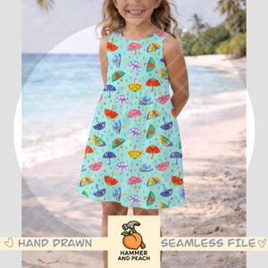 Kawaii Umbrella Seamless Pattern (mint)– Pastel Rainy Day Whimsical Print (PNG) image 4