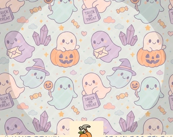 Pastel Halloween Ghost Seamless Pattern: Kawaii Spooky PNG (12x12in, 300 DPI)