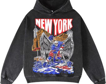 Sudadera con capucha lavada con ácido de hockey de Nueva York vintage, camiseta de hockey, camisa unisex, sudadera con ropa lavada retro, regalo para él, regalo para ella.