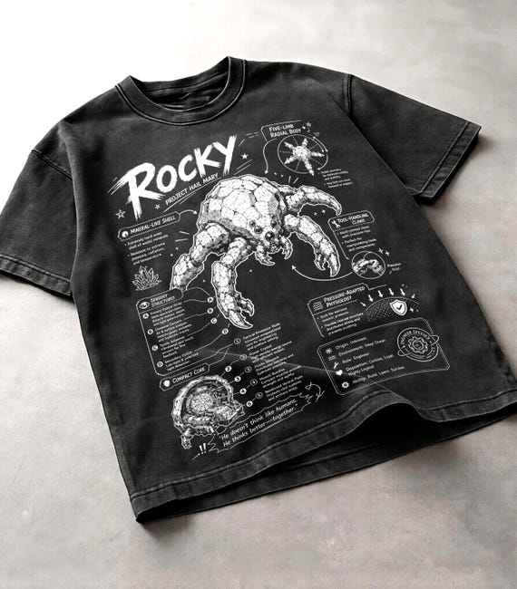Rocky Anatomy Blueprint Vintage Acid Wash T-Shirt, Project Hail Mary Sci-Fi Graphic Tee, Retro Alien Diagram Hoodie, Unisex Streetwear.